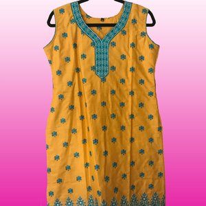 Hand-embroidered Mehendi dress and sash from India